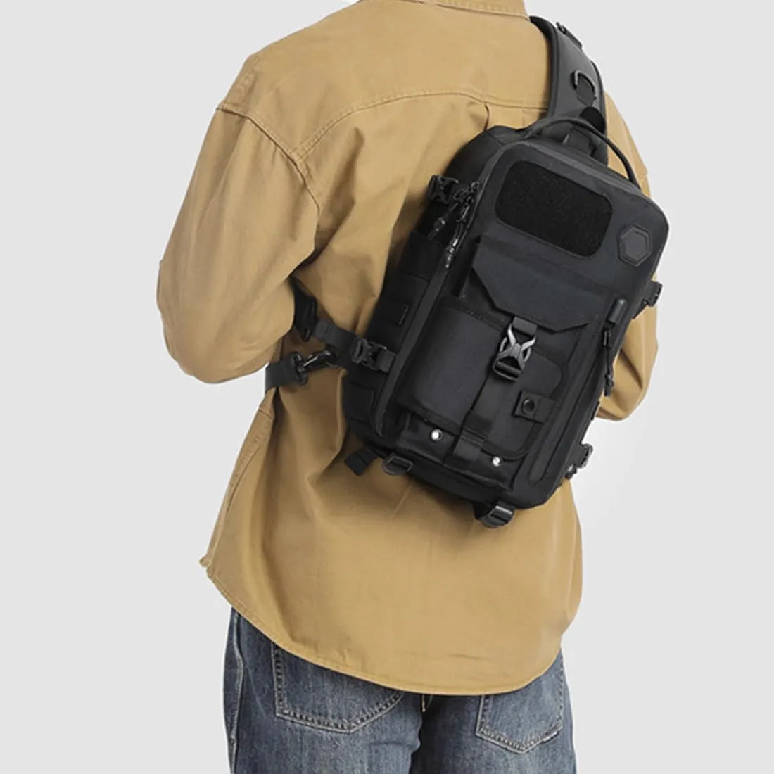 Large Capacity Waterproof Cross Body Shoulder Bag,14in Laptop Backpack,Multipurpose Travel Outdoor Sling Backpack