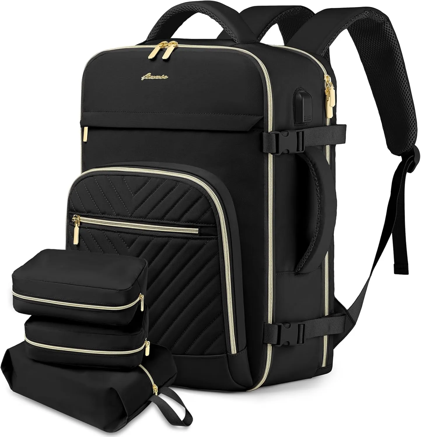 Large Carry On Travel Backpack: Flight Approved 40L Waterproof Personal Item Daypack for Women Weekender Bag fit 17inch Laptop Luggage Backpack Traveling Business with USB Port and 3 Packing Cubes