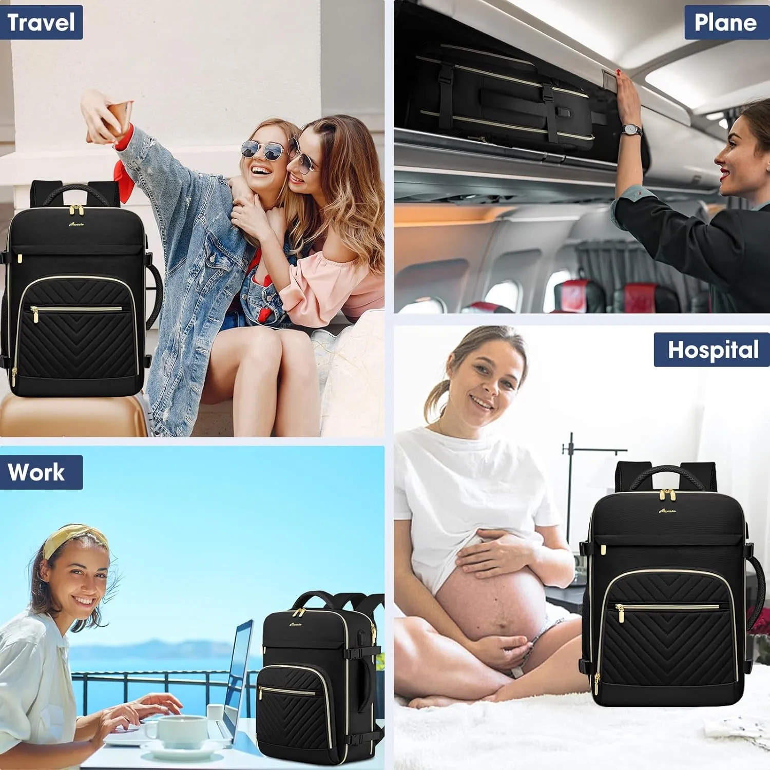 Large Carry On Travel Backpack: Flight Approved 40L Waterproof Personal Item Daypack for Women Weekender Bag fit 17inch Laptop Luggage Backpack Traveling Business with USB Port and 3 Packing Cubes