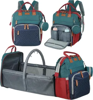 large diaper bag backpack，baby bag with changing station for Boys Girls，Multifunctional Diaper Bag，Mommy Bag With USB Charging Port（Blue-green-red）