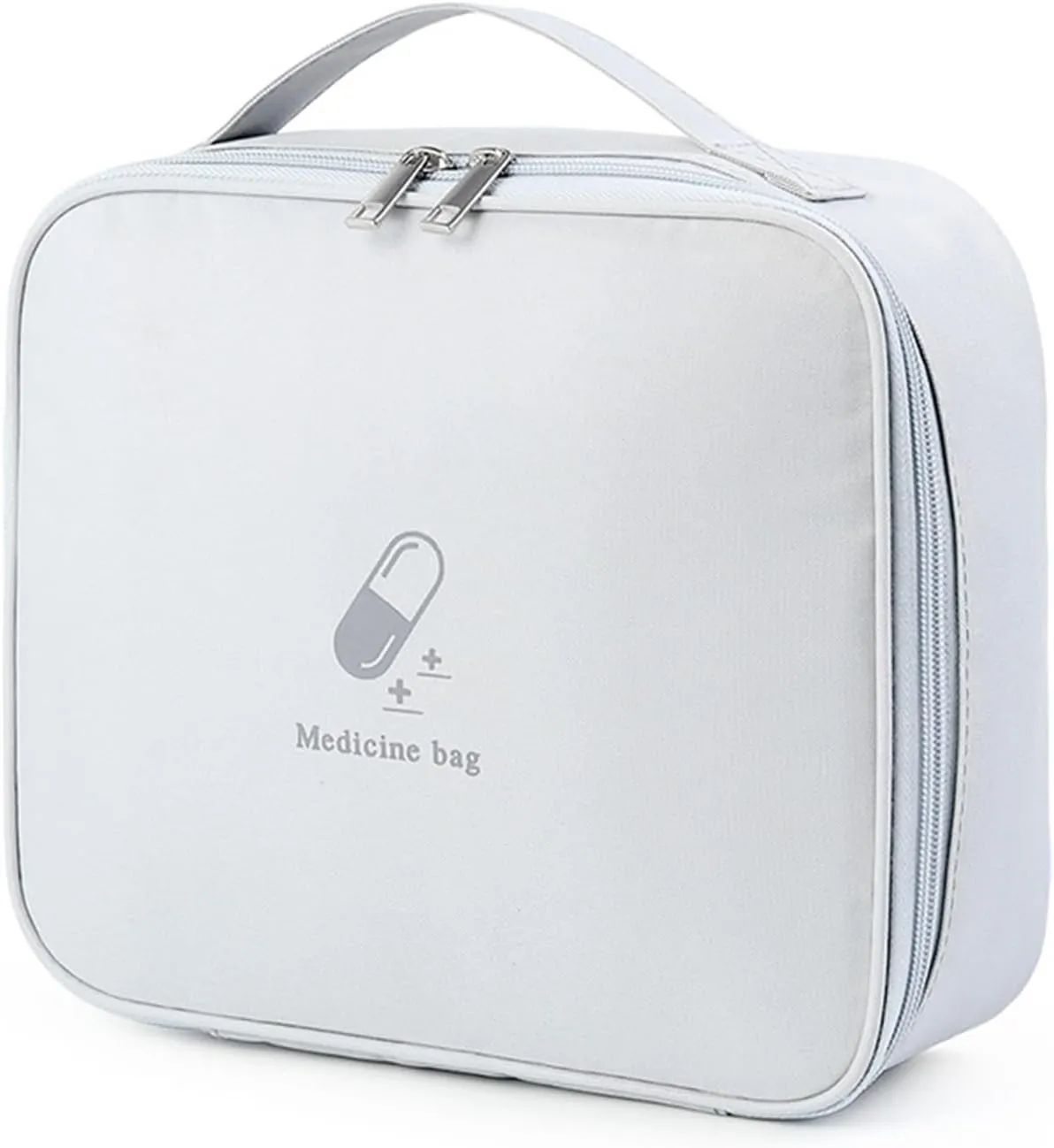 Large First Aid Bag Empty, Portable Travel Pill Bag Double Zipper First Aid Pouch with Handle for Family Outdoors Hiking Camping Car Office Workplace (Gray)