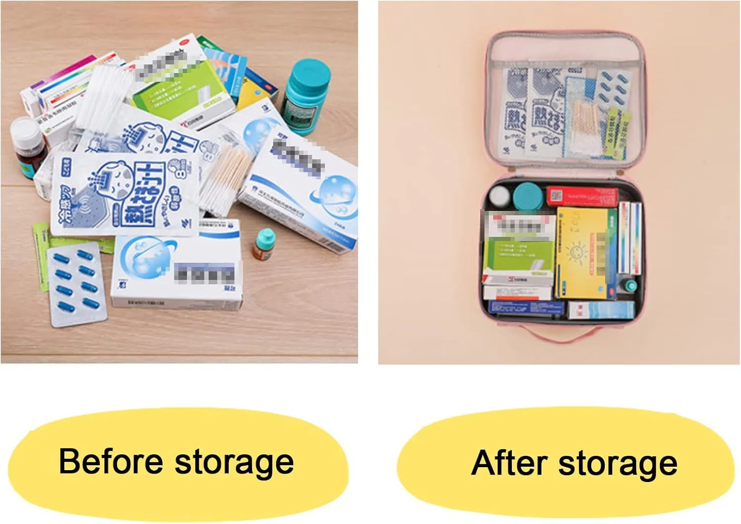 Large First Aid Bag Empty, Portable Travel Pill Bag Double Zipper First Aid Pouch with Handle for Family Outdoors Hiking Camping Car Office Workplace (Pink)