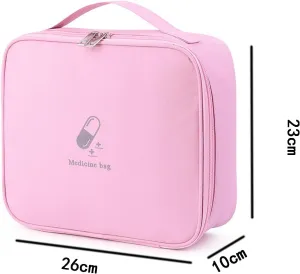 Large First Aid Bag Empty, Portable Travel Pill Bag Double Zipper First Aid Pouch with Handle for Family Outdoors Hiking Camping Car Office Workplace (Pink)