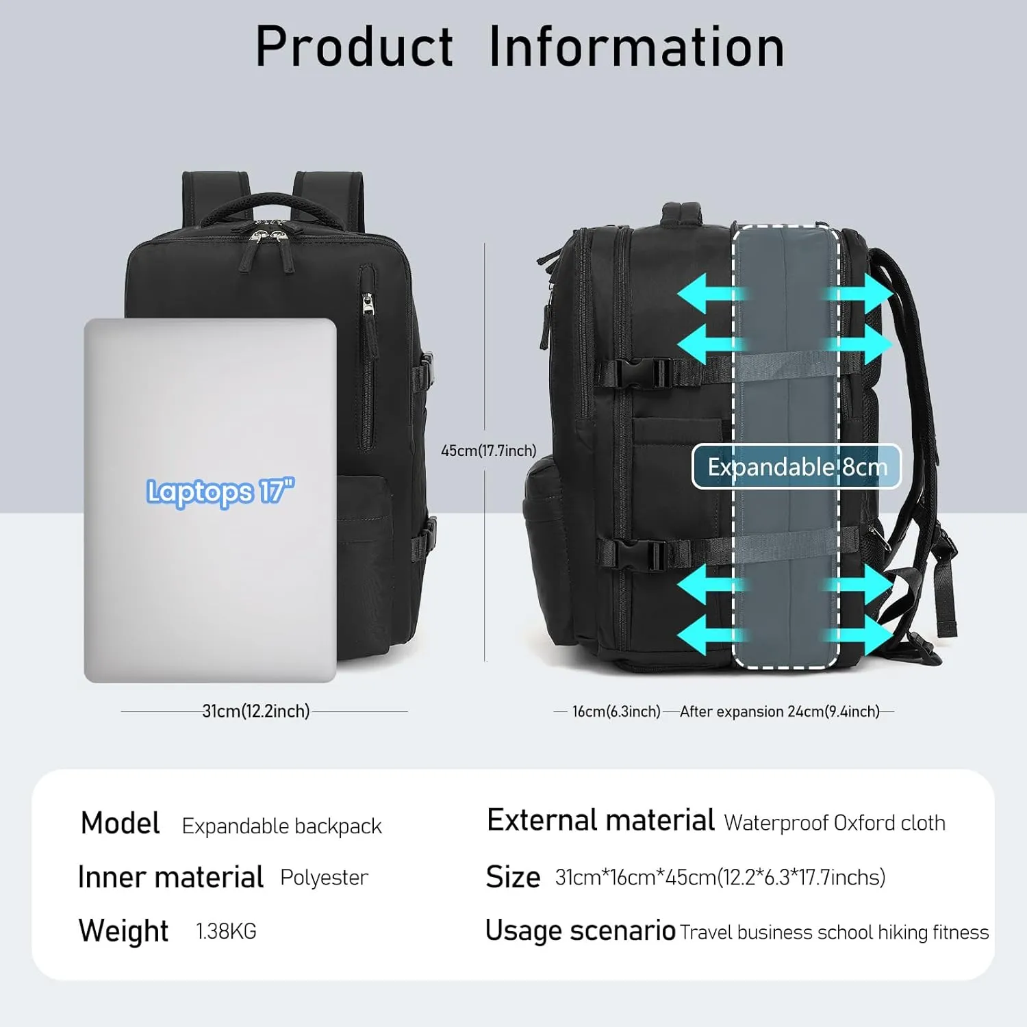 Large Travel Backpack for Women Men Carry On Backpack Waterproof Durable Expandable Laptop Backpack with Shoe Compartment and USB Port Airline Approved Luggage Backpack