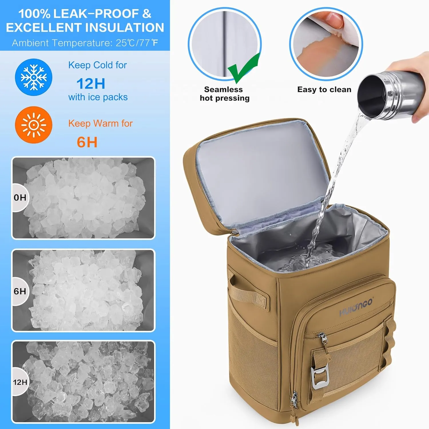 Large Waterproof Insulated Cooler Backpack for Men & Women, Leak Proof Cooler Backpack for Camping, Beach, Fishing, Picnic, Travel, Outdoor, 30L, 48Cans