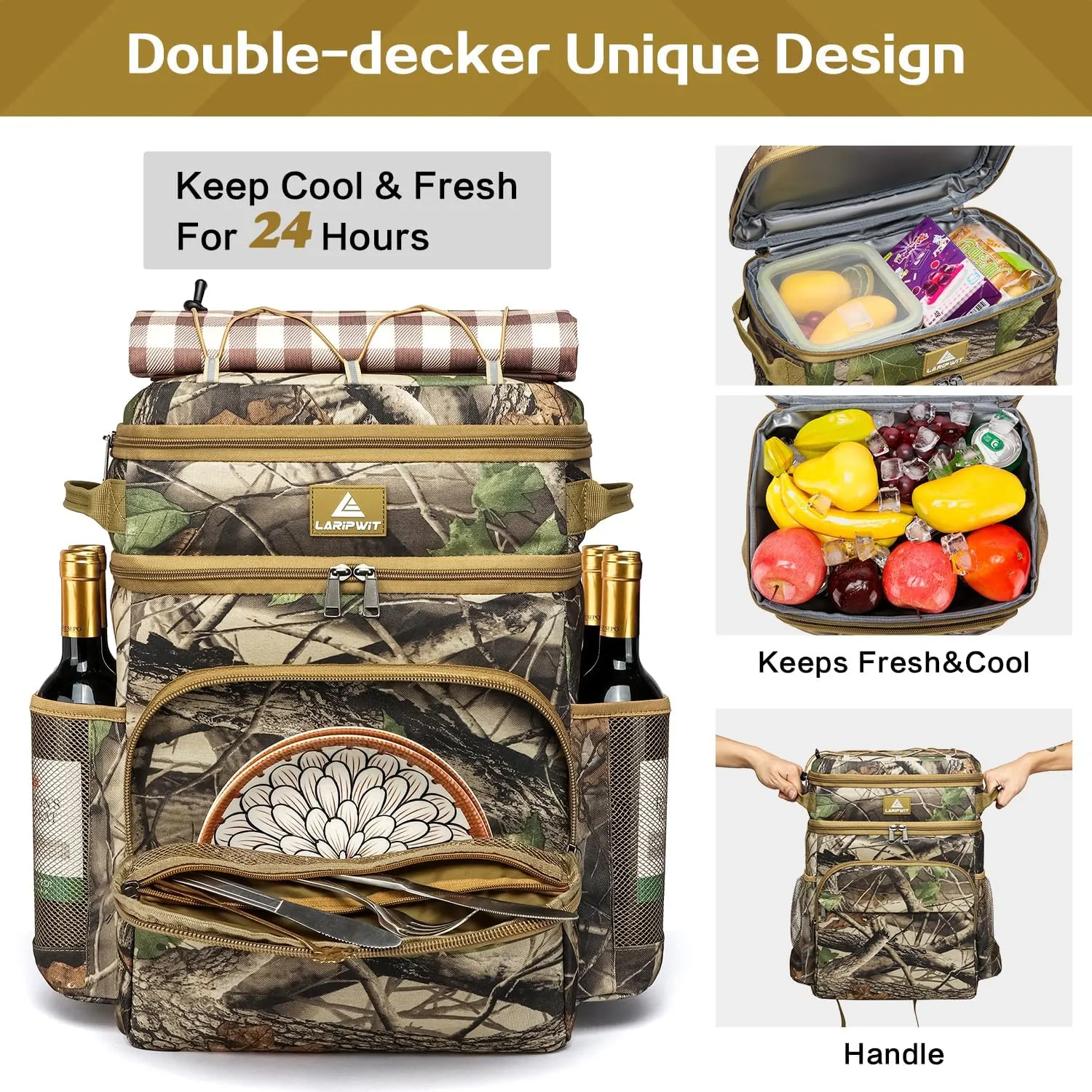 Laripwit 54/40 Cans Backpack Cooler Insulated Leak-Proof Large Cooler Backpack Double Deck Lunch Backpack for Men Women - Perfect Soft Cooler Bag for Tactical, Camping, Picnic, Beach, Hiking