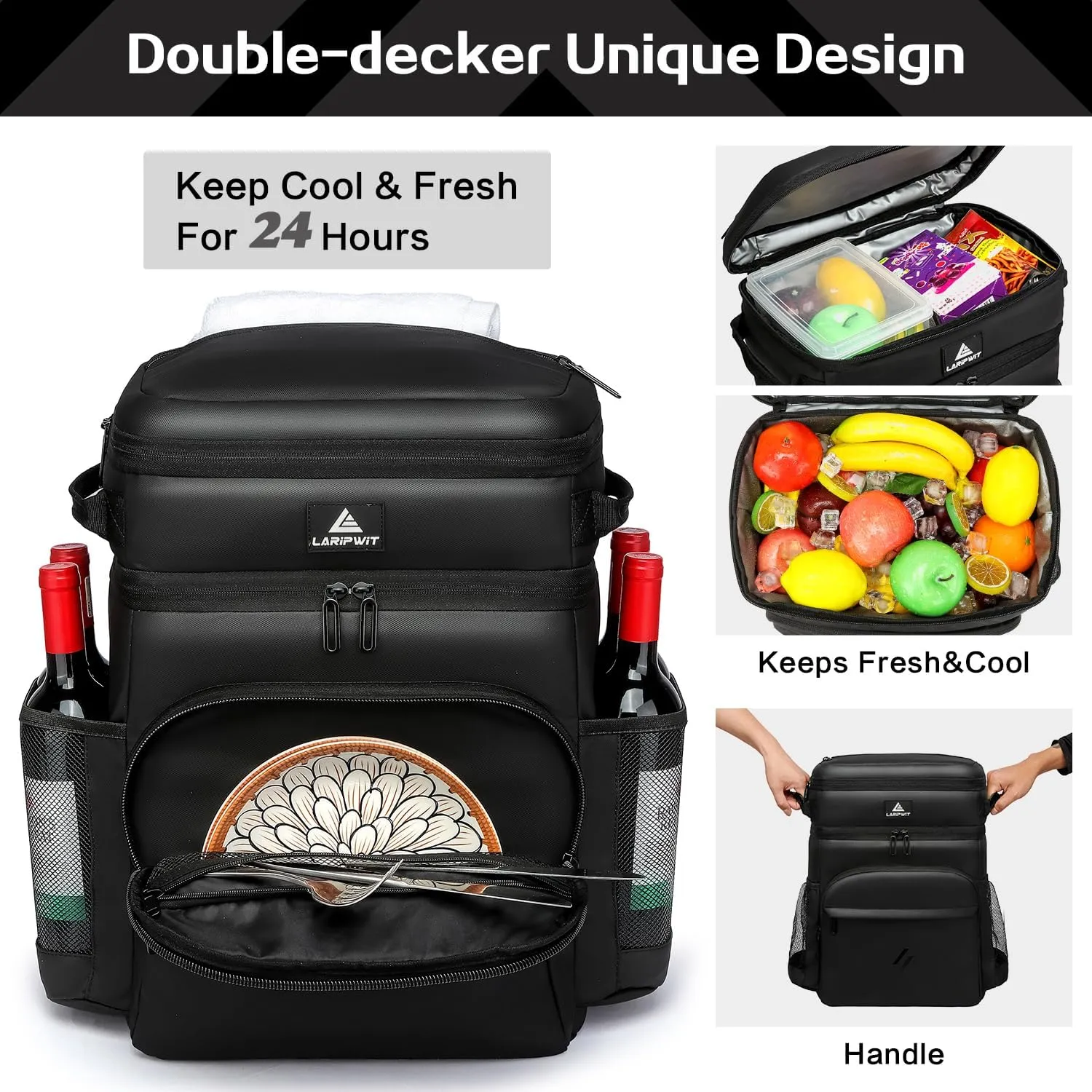 Laripwit 54/40 Cans Backpack Cooler Insulated Leak-Proof Large Cooler Backpack Double Deck Lunch Backpack for Men Women - Perfect Soft Cooler Bag for Tactical, Camping, Picnic, Beach, Hiking