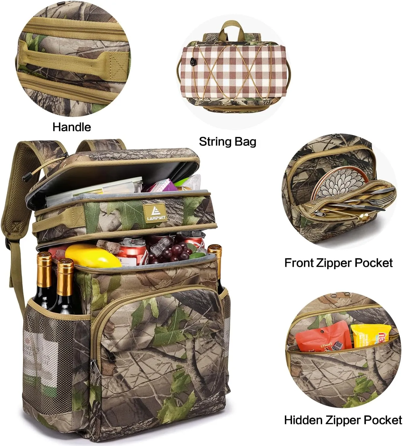 Laripwit 54/40 Cans Backpack Cooler Insulated Leak-Proof Large Cooler Backpack Double Deck Lunch Backpack for Men Women - Perfect Soft Cooler Bag for Tactical, Camping, Picnic, Beach, Hiking