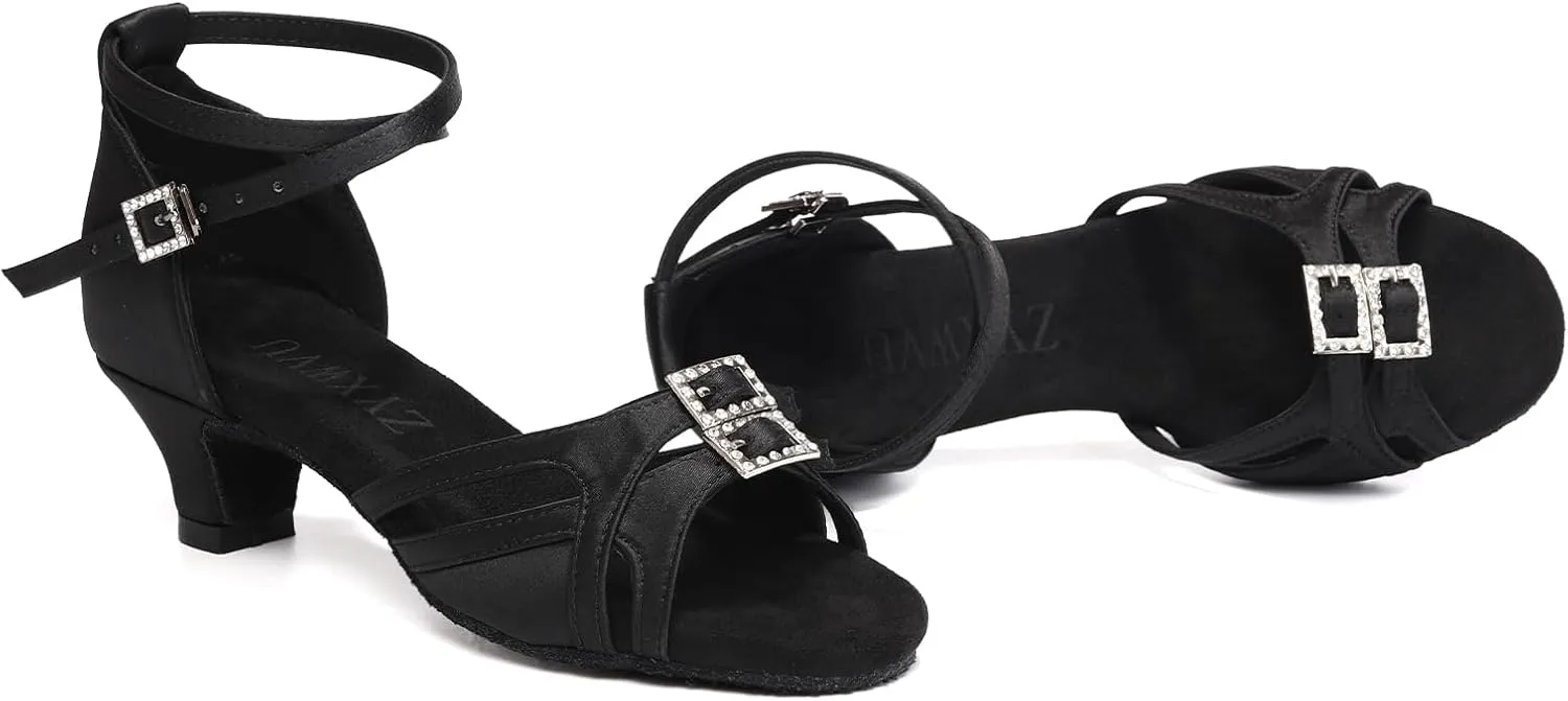 Latin Ballroom Dance Shoes for Girls Satin Salsa Professional Performance Practice Dancing Shoes