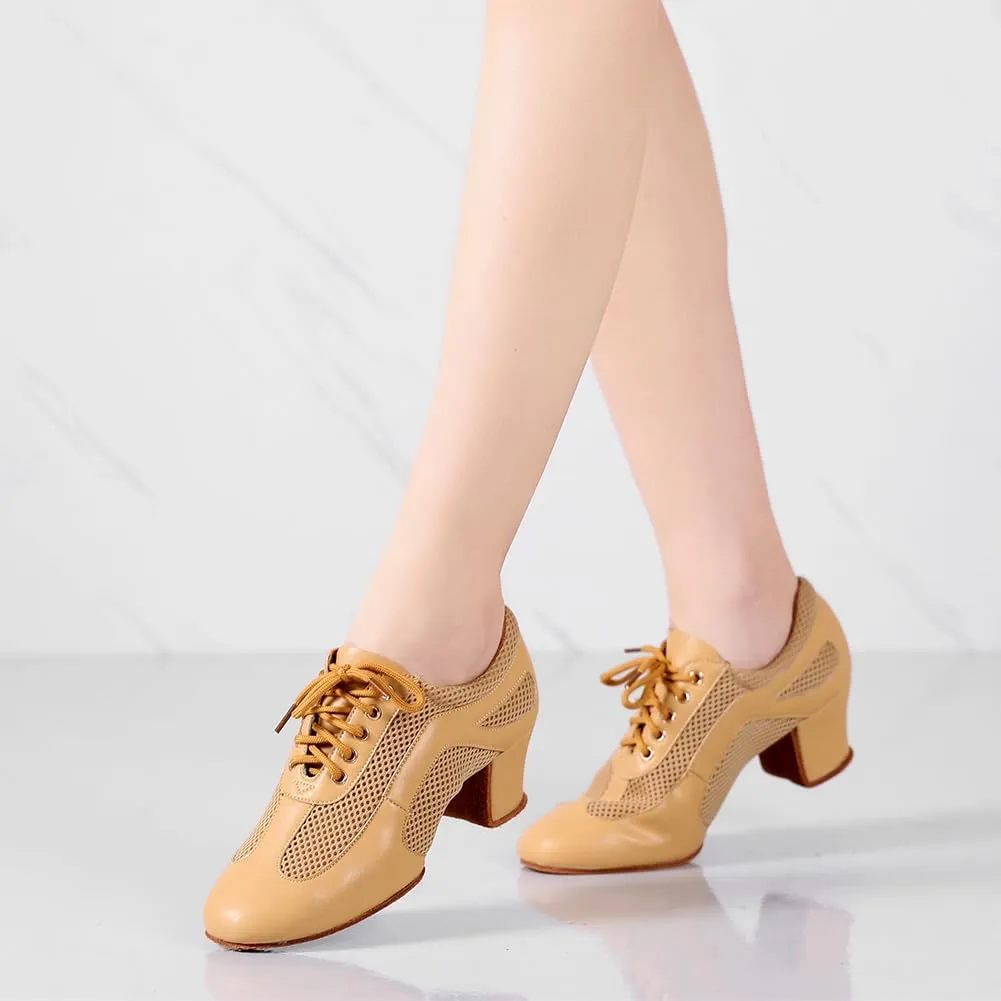 Latin Dance Shoes for Women Lace-up Ballroom Modern Salsa Teaching Practice Professional Performance Dance Shoes 1.5 Inch Low Heel