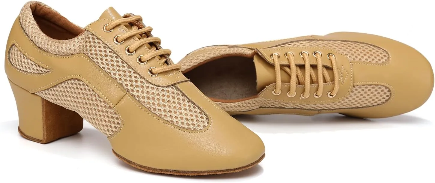 Latin Dance Shoes for Women Lace-up Ballroom Modern Salsa Teaching Practice Professional Performance Dance Shoes 1.5 Inch Low Heel