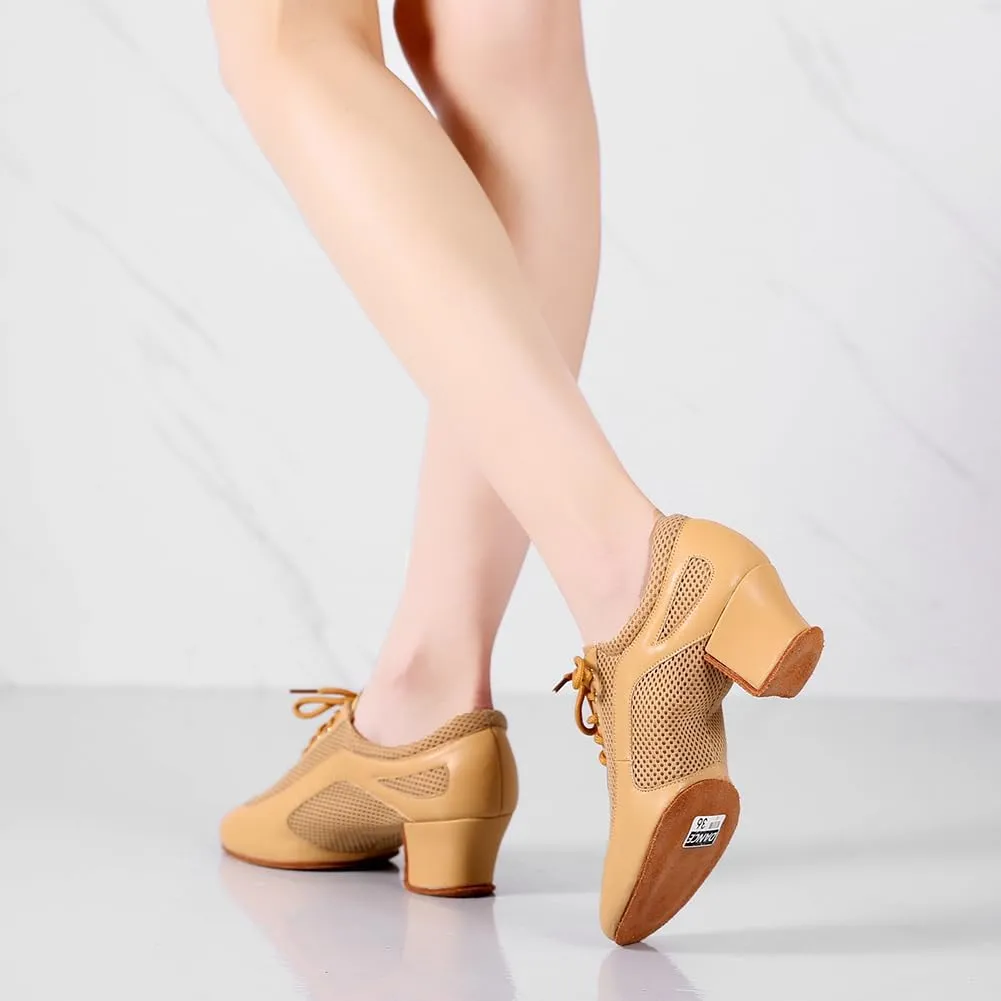 Latin Dance Shoes for Women Lace-up Ballroom Modern Salsa Teaching Practice Professional Performance Dance Shoes 1.5 Inch Low Heel