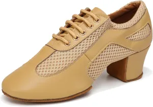 Latin Dance Shoes for Women Lace-up Ballroom Modern Salsa Teaching Practice Professional Performance Dance Shoes 1.5 Inch Low Heel