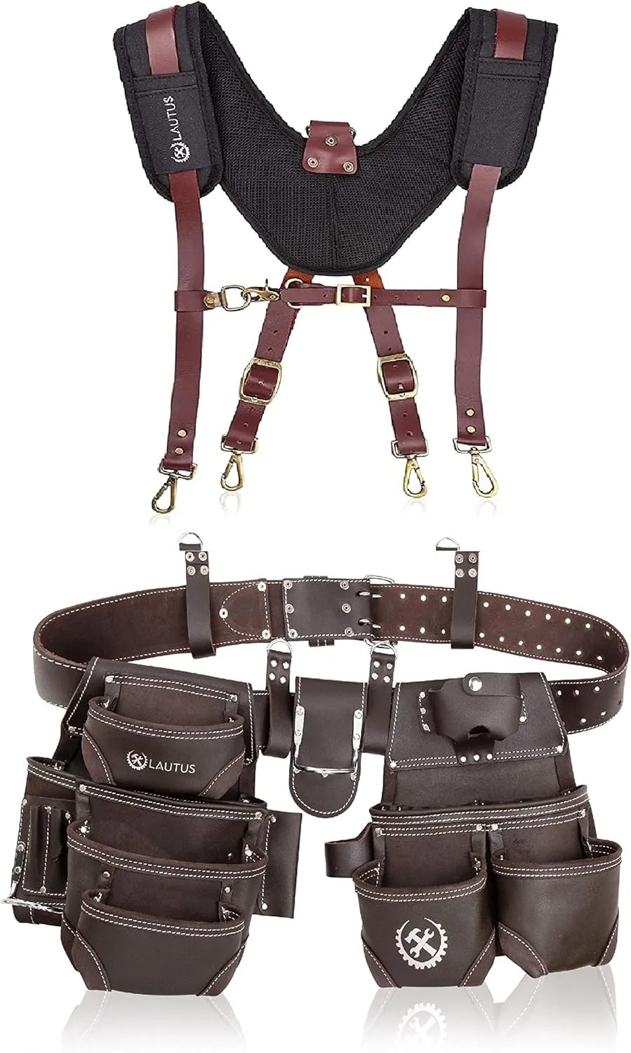 LAUTUS Oiled Tanned Tool Belt with Leather Suspender Vest