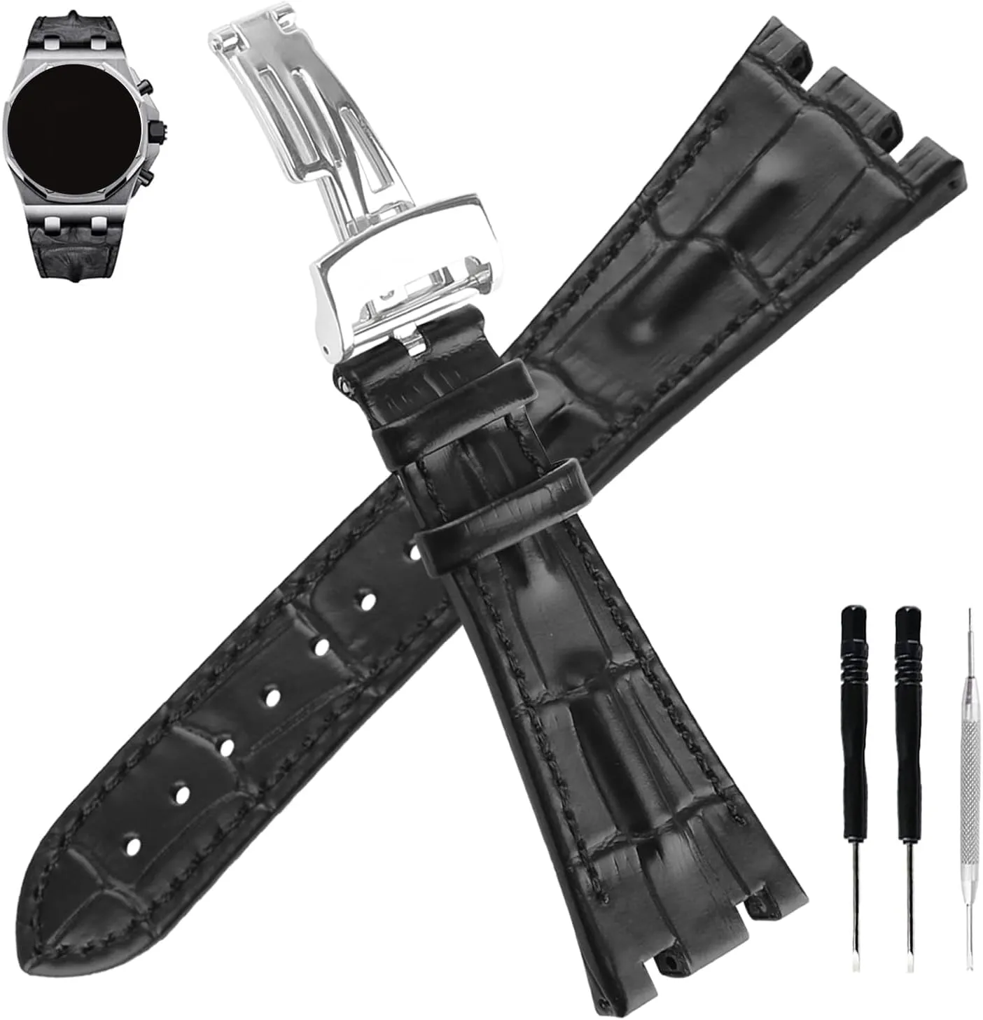Leather 28MM Watch Bands Compatible Fit for Audemars Piguet AP Royal Oak Offshore 15703 15710 15400 26470 26400 Strap Wirstband for Men and Women Waterproof Bracelet Watch accessories