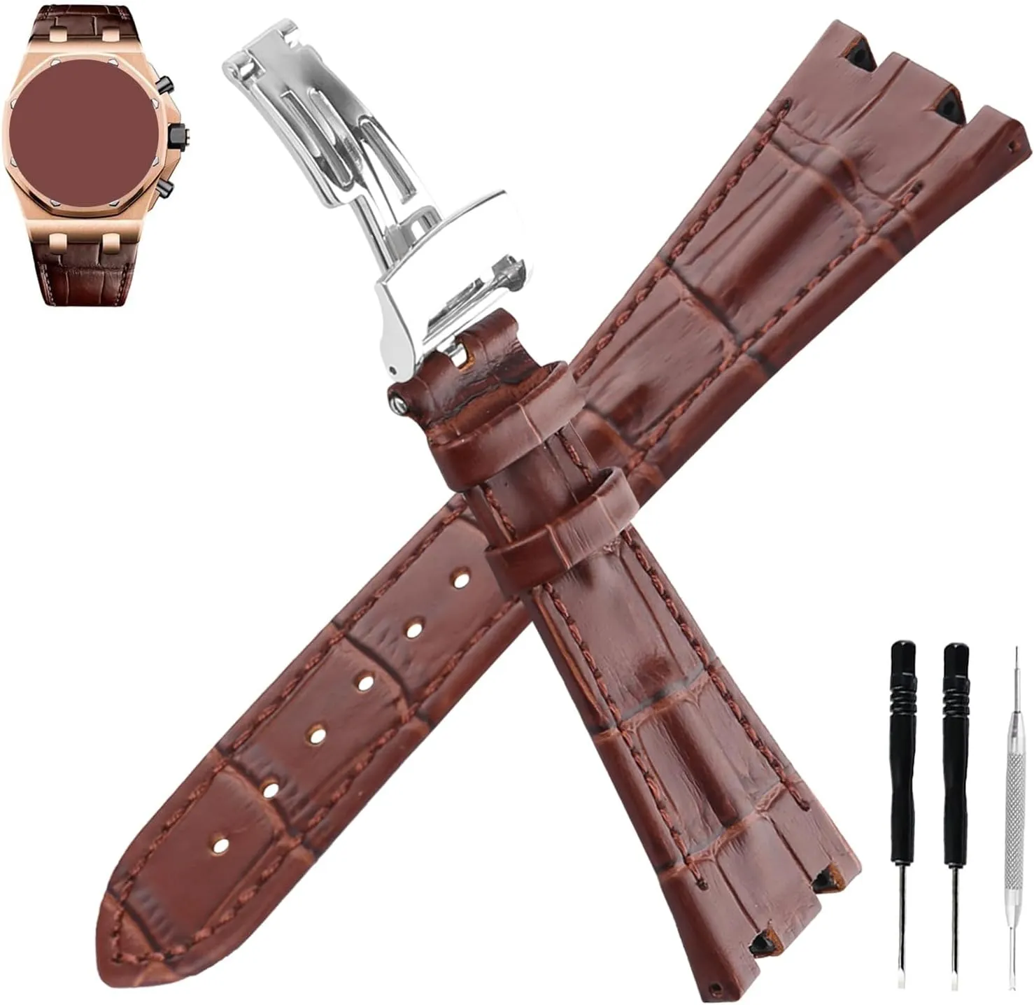 Leather 28MM Watch Bands Compatible Fit for Audemars Piguet AP Royal Oak Offshore 15703 15710 15400 26470 26400 Strap Wirstband for Men and Women Waterproof Bracelet Watch accessories