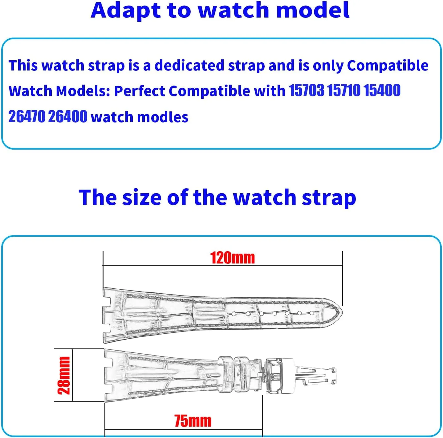 Leather 28MM Watch Bands Compatible Fit for Audemars Piguet AP Royal Oak Offshore 15703 15710 15400 26470 26400 Strap Wirstband for Men and Women Waterproof Bracelet Watch accessories