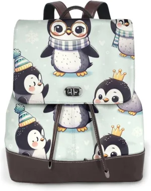 Leather Backpack Purse For Women Cute-Emperor-Penguin-Snowflake Fashionable Multi-Functional Large Capacity Backpack For Daily Use, Travel, And Business