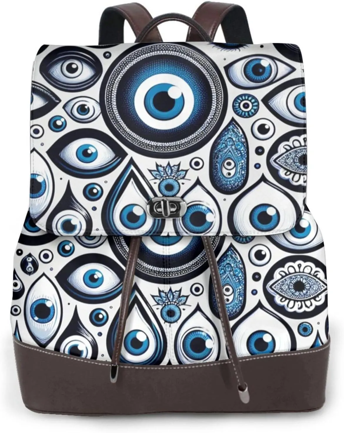 Leather Backpack Purse For Women Turkish-Evil-Eyes Fashionable Multi-Functional Large Capacity Backpack For Daily Use, Travel, And Business