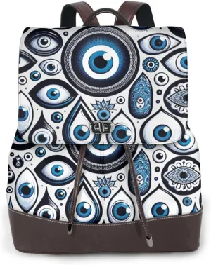 Leather Backpack Purse For Women Turkish-Evil-Eyes Fashionable Multi-Functional Large Capacity Backpack For Daily Use, Travel, And Business
