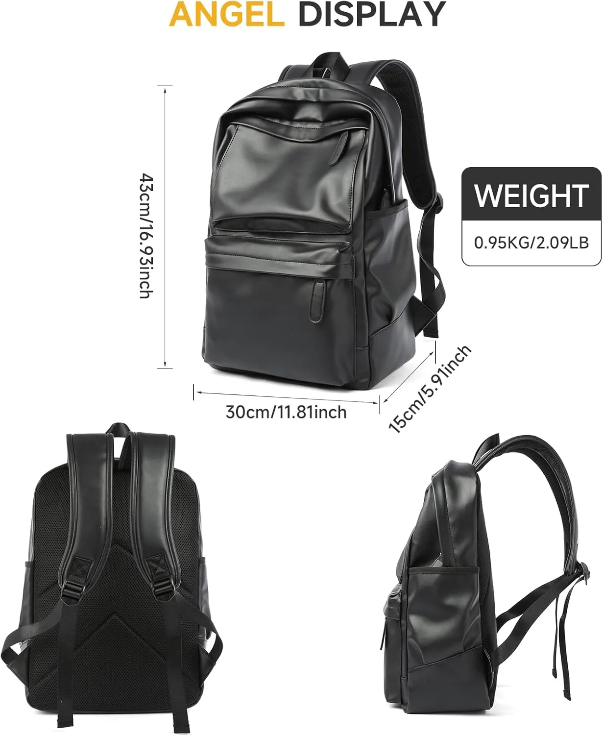 Leather Laptop Backpack for Men Black Fit 15.6inch Laptop Backpack Simplify Rucksack Waterproof for Work Commute Casual Daypack
