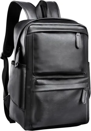 Leather Laptop Backpack for Men Black Fit 15.6inch Laptop Backpack Simplify Rucksack Waterproof for Work Commute Casual Daypack