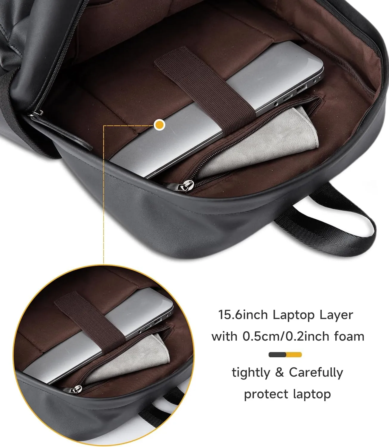 Leather Laptop Backpack for Men Black Fit 15.6inch Laptop Backpack Simplify Rucksack Waterproof for Work Commute Casual Daypack