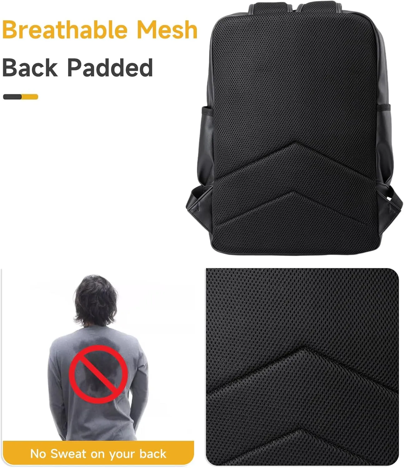 Leather Laptop Backpack for Men Black Fit 15.6inch Laptop Backpack Simplify Rucksack Waterproof for Work Commute Casual Daypack