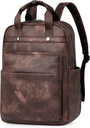 Leather Laptop Backpack for Women 15.6 Inch Work Travel Backpack Fashion College Business Computer Bag (Coffee)