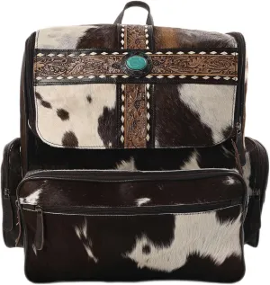 Leather Laptop Backpack Purse for Women Cowhide Hair on Genuine Leather Bag Hand Tooled Western Design Ladies Shoulder Bag for Travel College School Fashion Daily Use