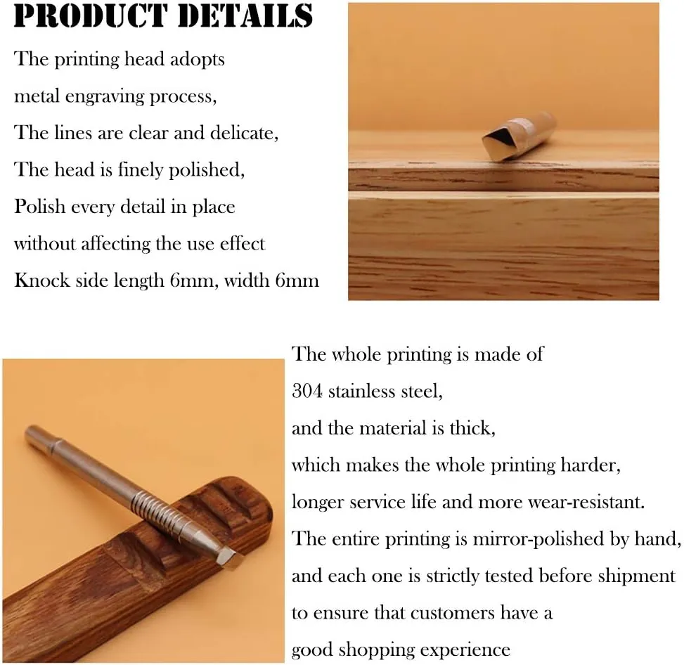 Leather Stamping Tool 304 Stainless Steel Professional Stamp Tools Leather Edge Punch Carving DIY LeatherCrafts (L, 1pc)