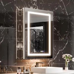 LED Bathroom Medicine Cabinet with Mirror, 24x36 Medicine Cabinet with Lights, 10XMakeup-Mirror, Dimmable, Defogging, Recessed/Surface, Front&Backlit, Clock Temp Display, Outlets, Left Open