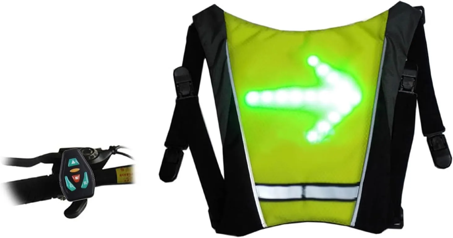 LED Reflective Vest with Direction Remote Control Turning Lights USB Rechargeable Cycling Warning Light