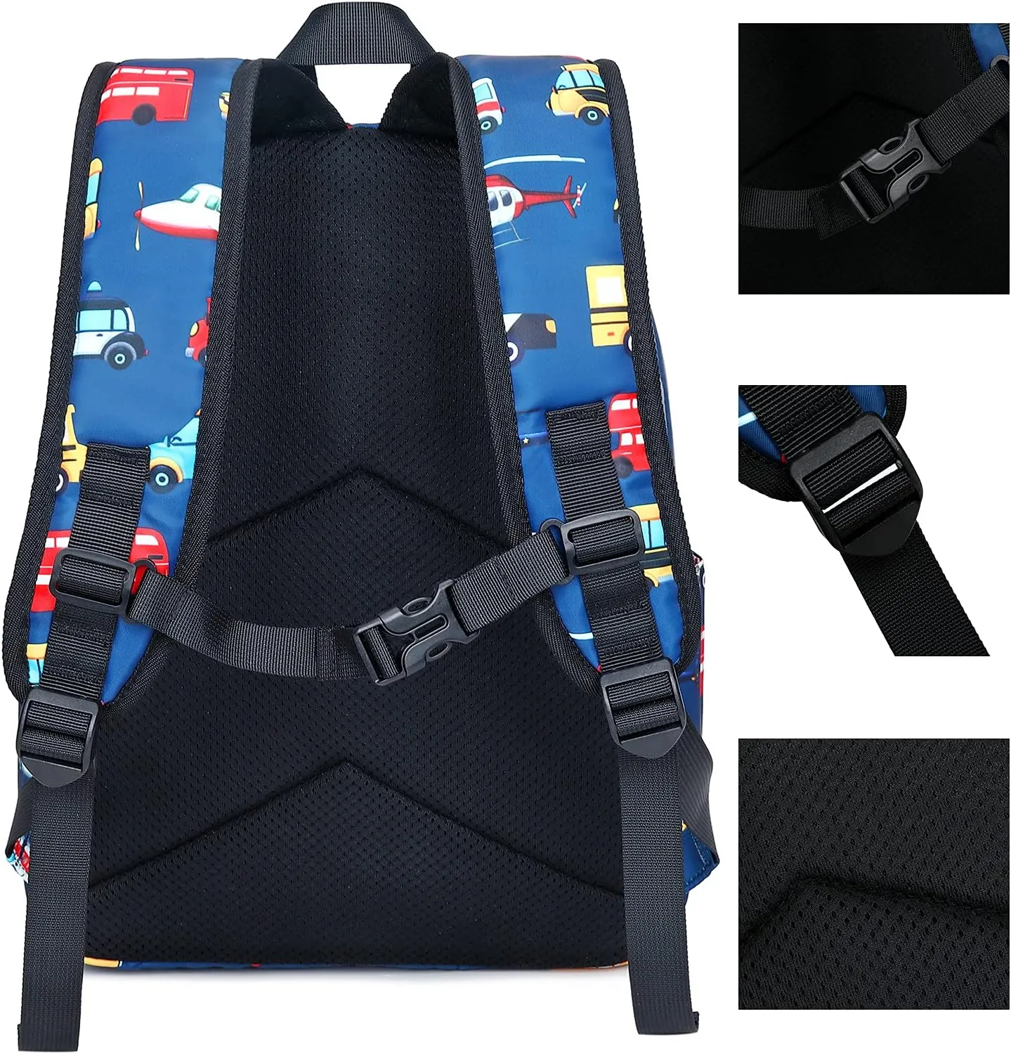 LEDAOU Kids School Backpack with Lunch Box for Boy Kindergarten BookBag School Bag Preschool Kindergarten Toddler Backpack (Car Airplane Pattern-Navy)