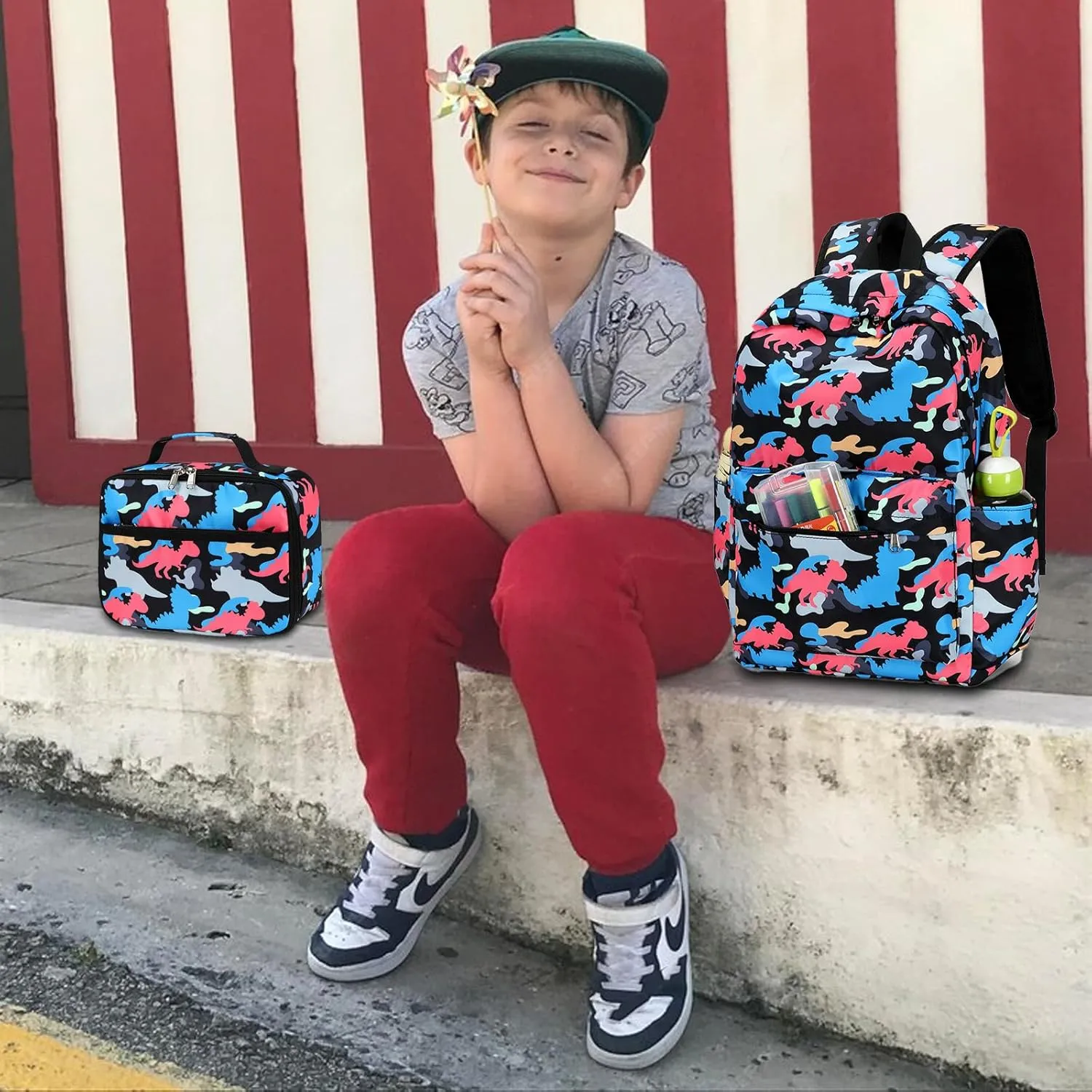LEDAOU Kids School Backpack with Lunch Box for Boys Girls Kindergarten BookBag School Bag Preschool Toddler Backpack
