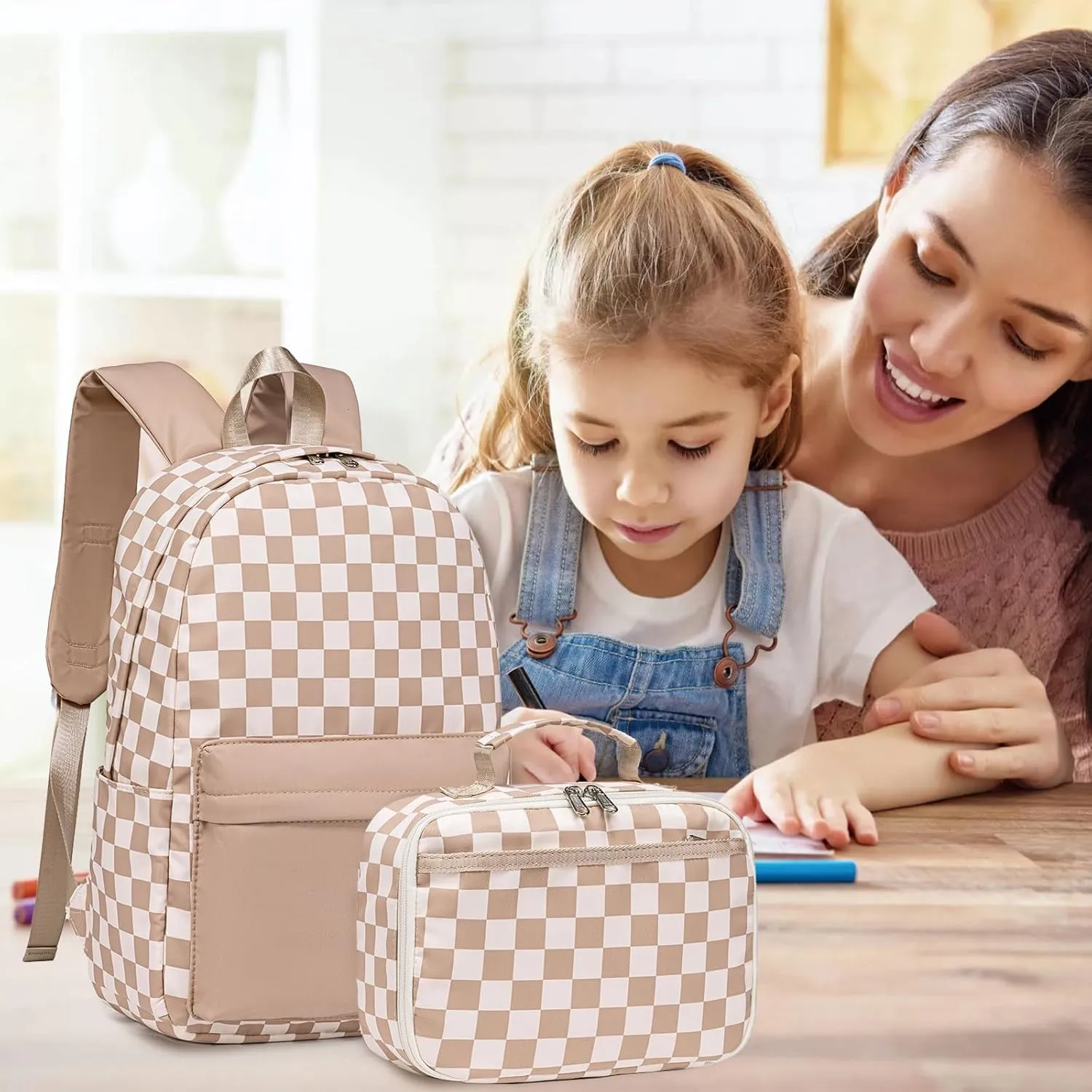 LEDAOU Kids School Backpack with Lunch Box for Boys Girls Kindergarten BookBag School Bag Preschool Toddler Backpack