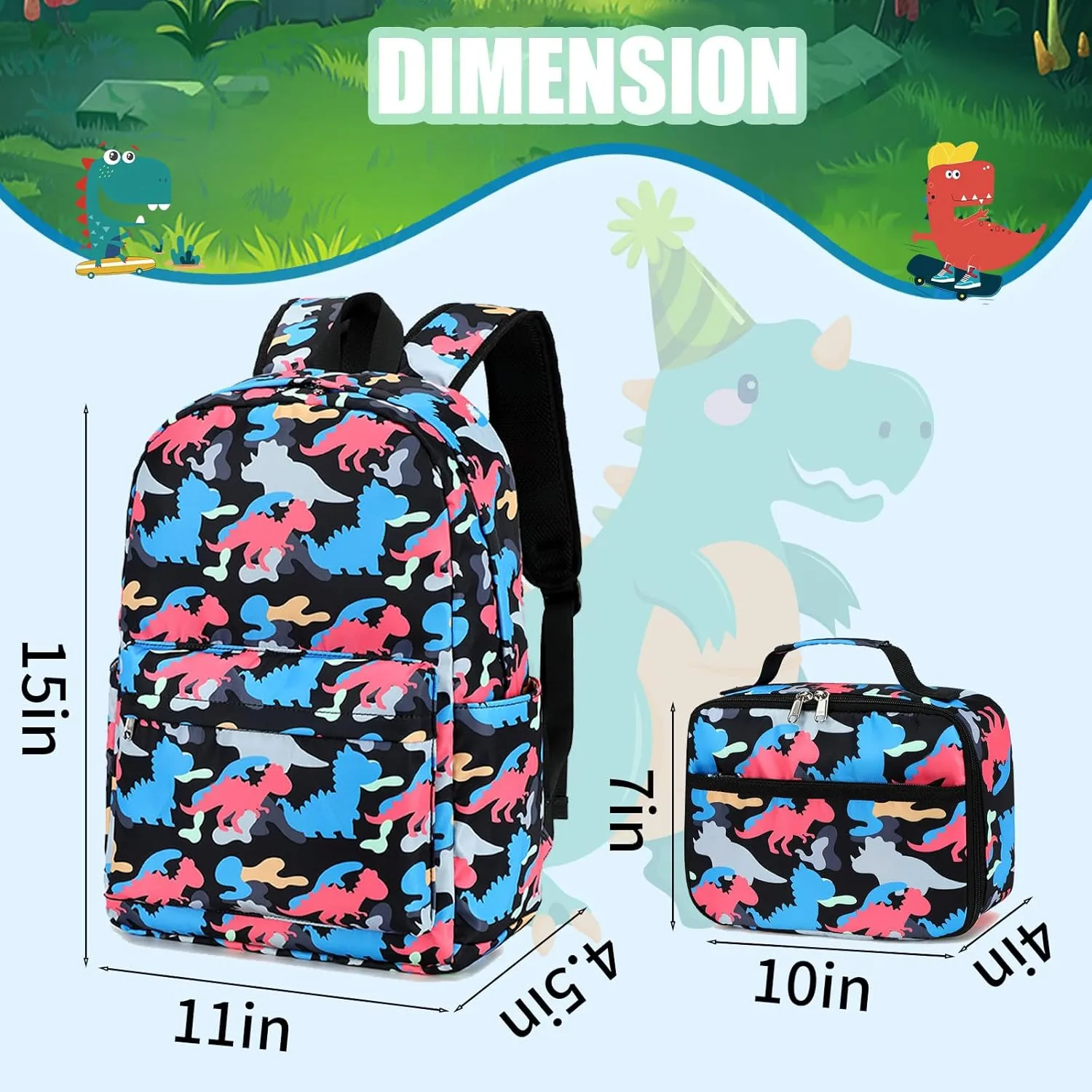 LEDAOU Kids School Backpack with Lunch Box for Boys Girls Kindergarten BookBag School Bag Preschool Toddler Backpack