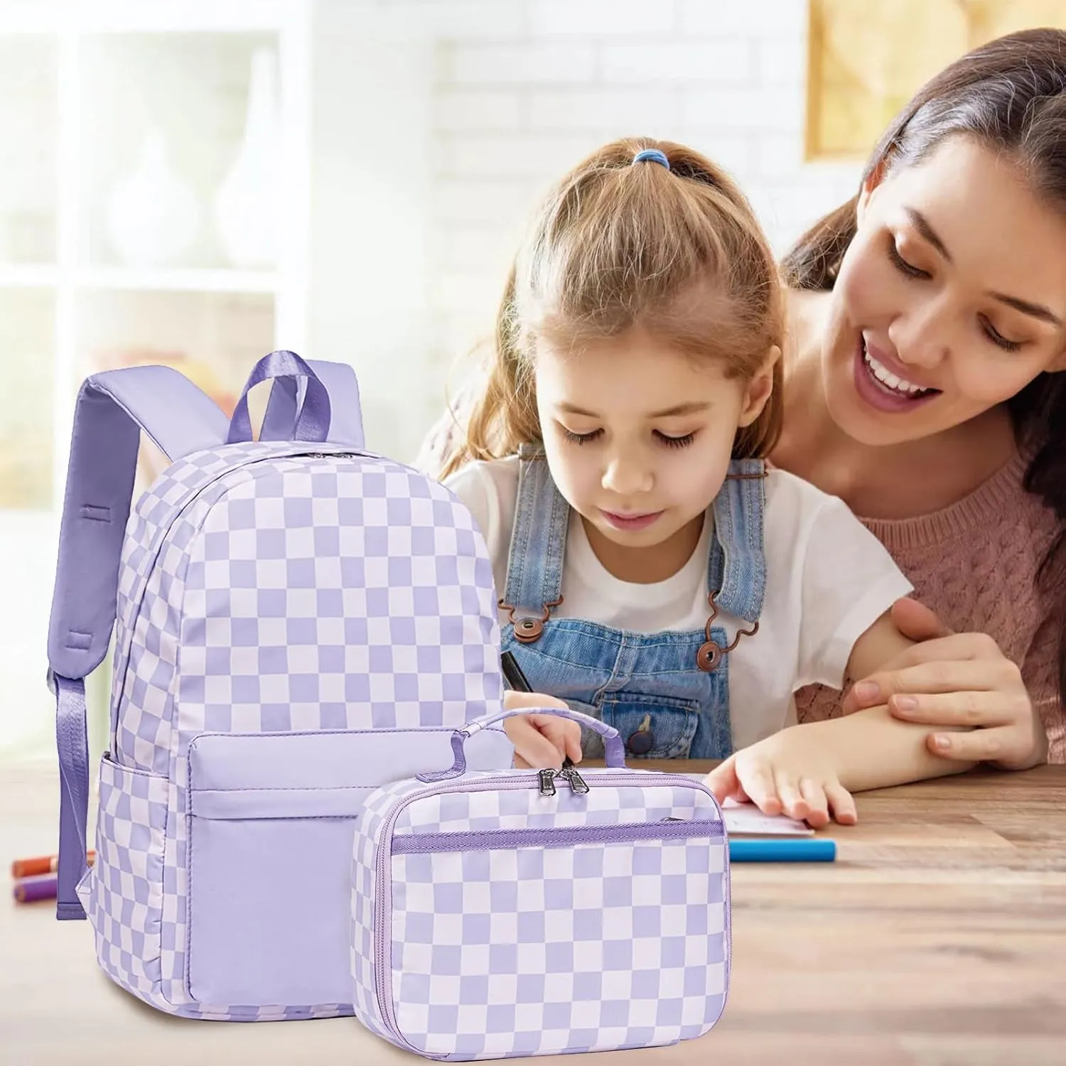 LEDAOU Kids School Backpack with Lunch Box for Boys Girls Kindergarten BookBag School Bag Preschool Toddler Backpack