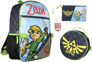 Legend of Zelda 5 Pc 16" Backpack Lunch Box Set School Travel Lunch Tote Pencil Case Rubber Keychain Backpack For Kids