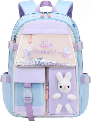 LELEBEAR Kawaii Backpack, Cute Bookbags With Kawaii Pin And Accessories (bunny backpack-Blue)