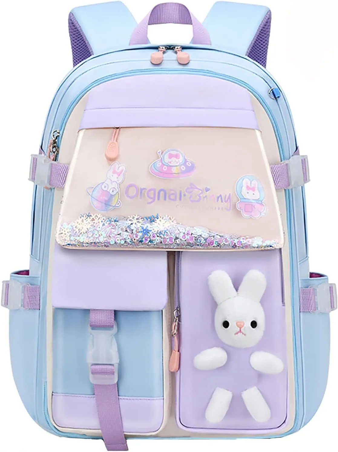 LELEBEAR Kawaii Backpack, Cute Bookbags With Kawaii Pin And Accessories (bunny backpack-Blue)