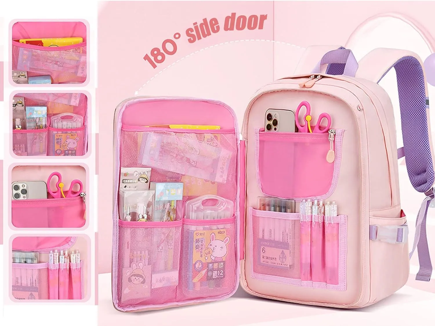 LELEBEAR Kawaii Backpack, Cute Bookbags With Kawaii Pin And Accessories(bunny backpack-Purple)