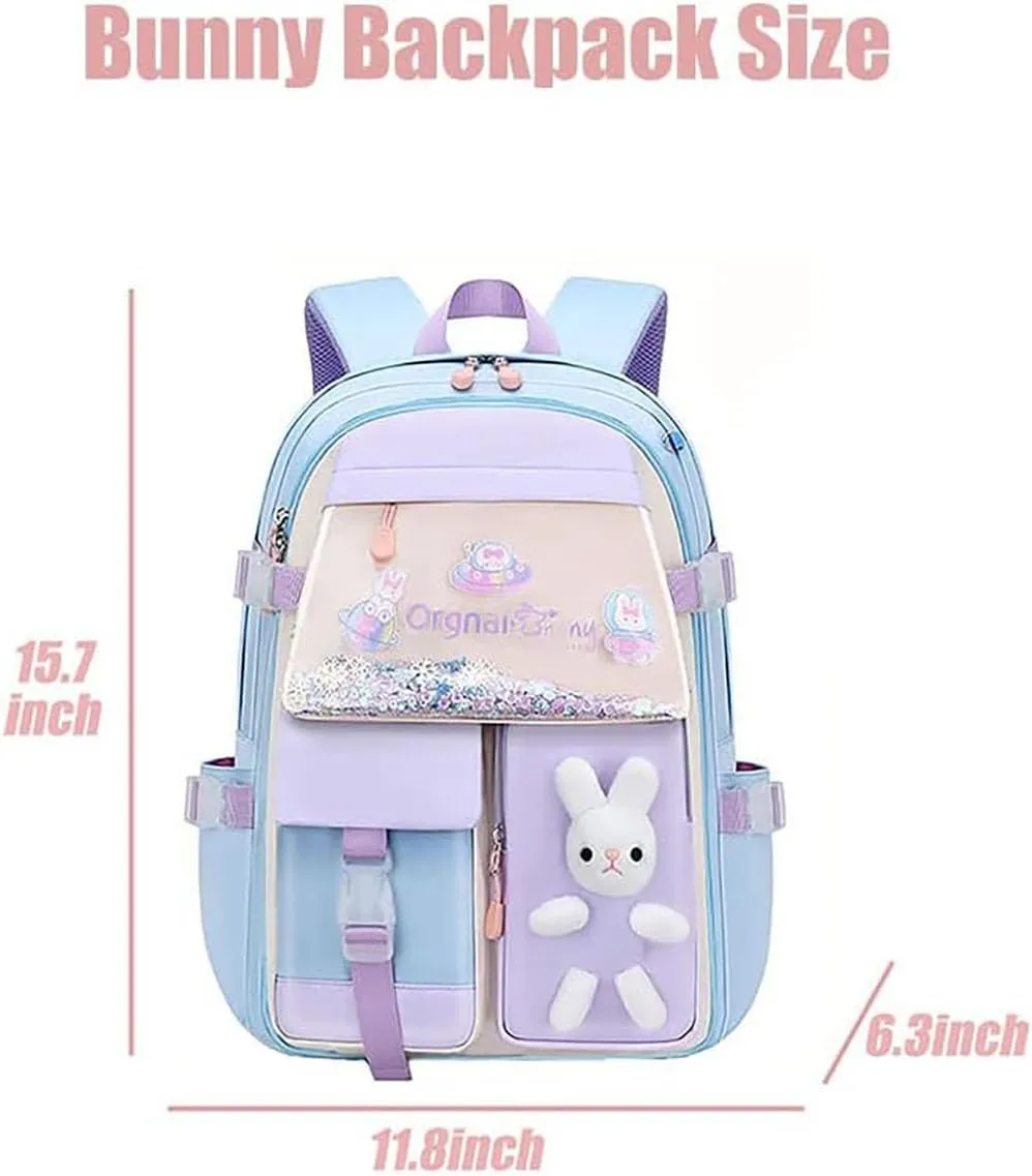LELEBEAR Kawaii Backpack, Cute Bookbags With Kawaii Pin And Accessories(bunny backpack-Purple)