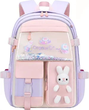 LELEBEAR Kawaii Backpack, Cute Bookbags With Kawaii Pin And Accessories(bunny backpack-Purple)