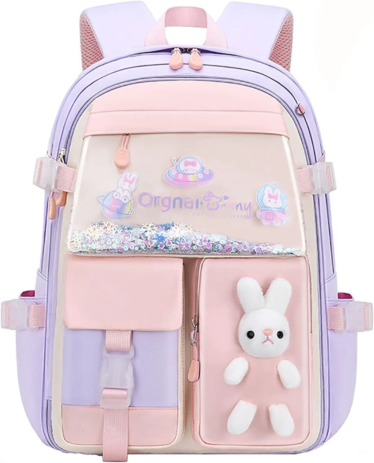 LELEBEAR Kawaii Backpack, Cute Bookbags With Kawaii Pin And Accessories(bunny backpack-Purple)