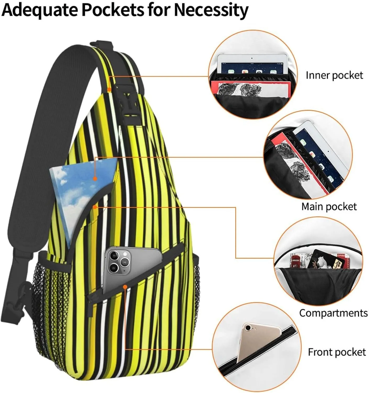 Lemon Zest Yellow Stripes Pattern High Storage Capacity Chest Bag Diagonally Sling Backpack Crossbody Shoulder Bag For Men Women