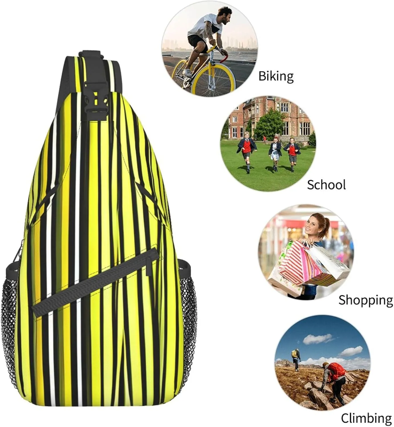 Lemon Zest Yellow Stripes Pattern High Storage Capacity Chest Bag Diagonally Sling Backpack Crossbody Shoulder Bag For Men Women