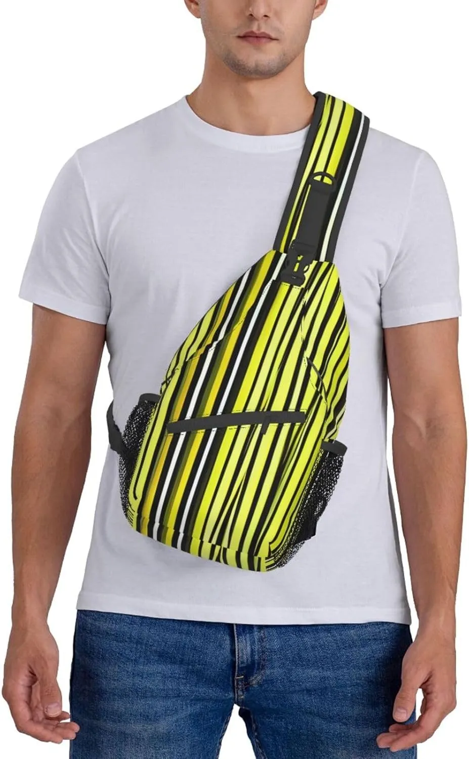 Lemon Zest Yellow Stripes Pattern High Storage Capacity Chest Bag Diagonally Sling Backpack Crossbody Shoulder Bag For Men Women