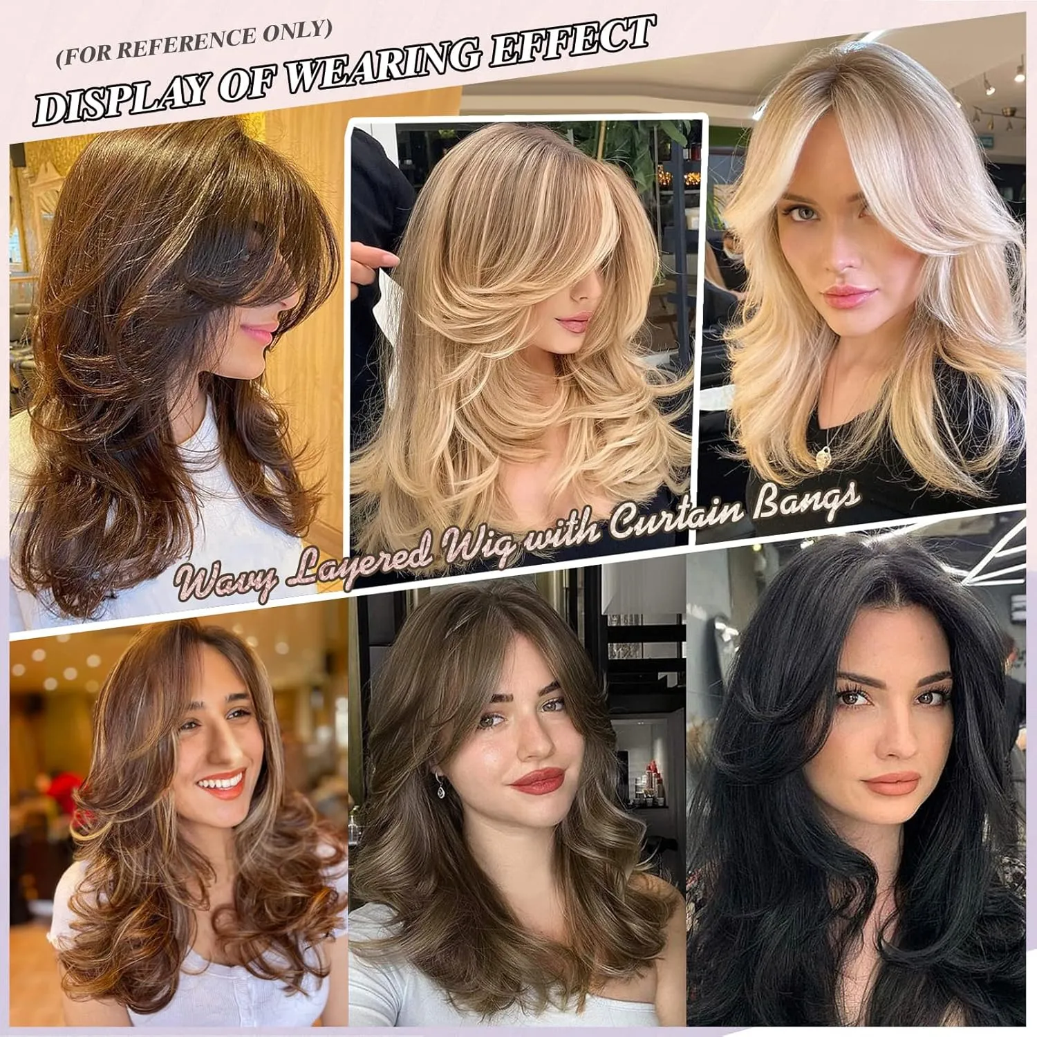LEOSA Gray Wigs for Women Silver Wig with Curtain Bangs Layered Wig Long Wavy Gray Ombre Shoulder-Length Long Haired Synthetic Light Grey Wigs for Daily Party Use