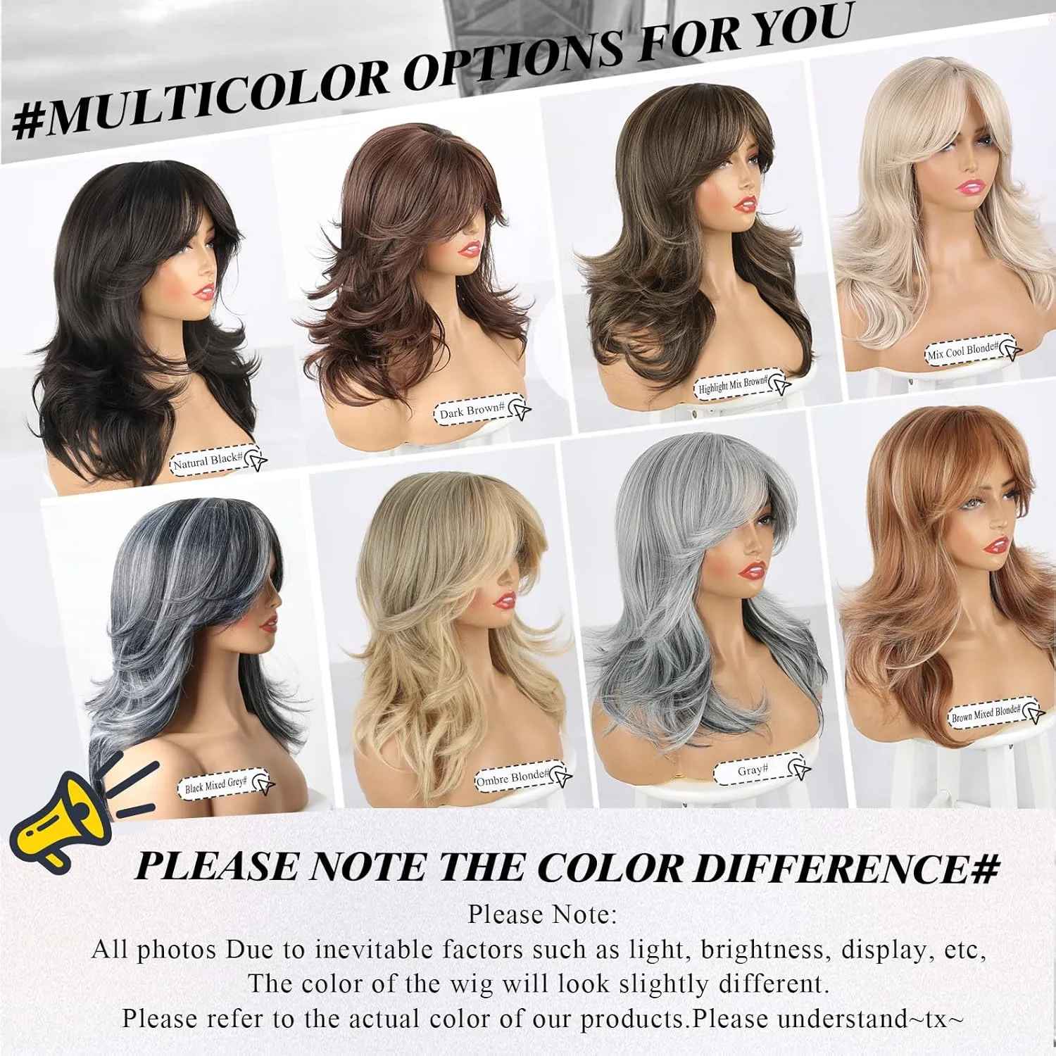 LEOSA Gray Wigs for Women Silver Wig with Curtain Bangs Layered Wig Long Wavy Gray Ombre Shoulder-Length Long Haired Synthetic Light Grey Wigs for Daily Party Use